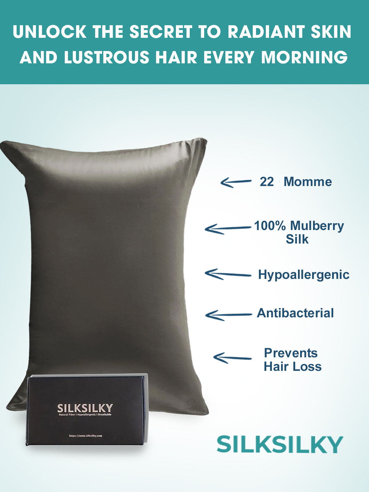 [Tumman Harmaa] SilkSilky-FI 22Momme Pillowcase 003