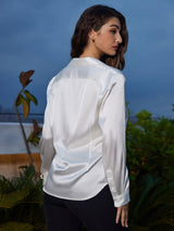 [Valkoinen] SilkSilky-FI Long Sleeve Lapel Collar Naisten paita 002