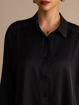 [Musta] SilkSilky-FI Long Sleeve Lapel Collar Pusero 004