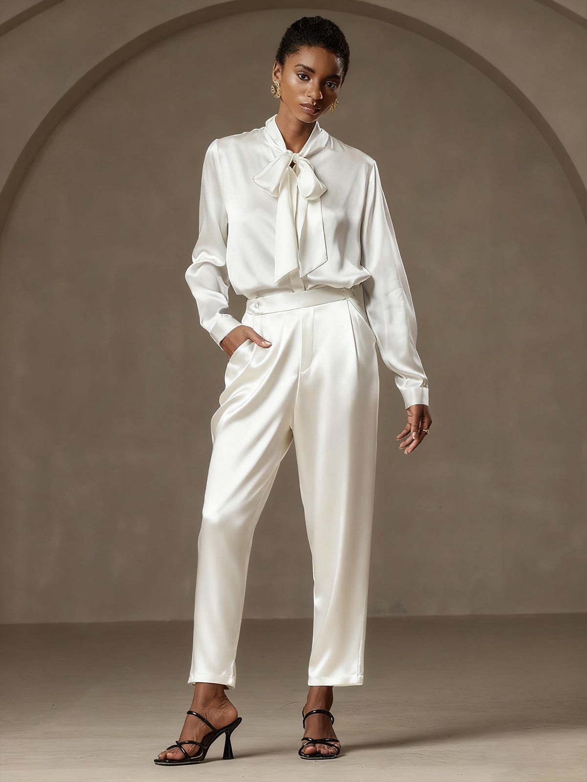 [Valkoinen] SilkSilky-FI 19Momme Womens Pants 003