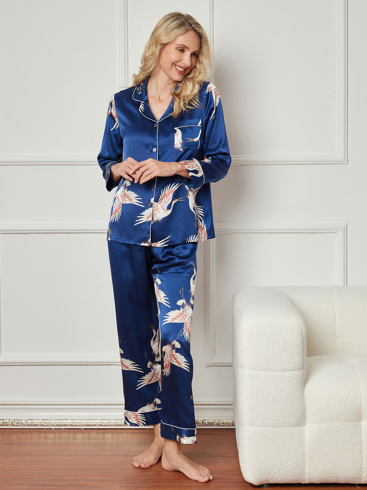 SilkSilky-FI 19Momme Womens Pajamas Tummansininen 004