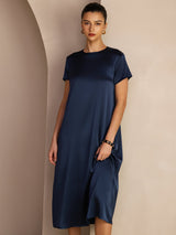 [Tummansininen] SilkSilky-FI Short Sleeve Round Neck Mekko 006