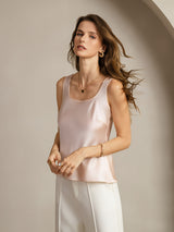 [Pinkki] SilkSilky-FI 19Momme Hihaton Syvä Pyöreä Pääntie Camisole Top 006