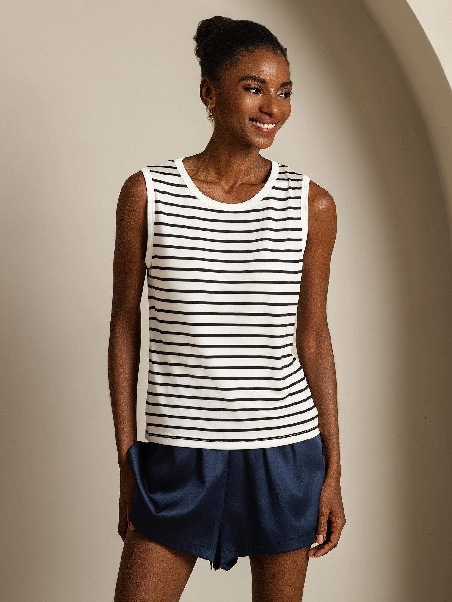 [Valkoinen Raita] SilkSilky-FI Pure Silk Camisoles 001