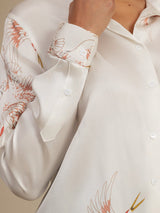 [Valkoinen] SilkSilky-FI Long Sleeve Lapel Collar Naisten paita 006