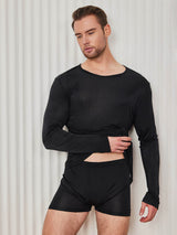 [Musta] SilkSilky-FI Long Sleeve Round Neck Miesten T-paita 004
