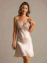 [Pinkki] SilkSilky-FI Spaghetti Strap Deep V Neck Yöpaita 008
