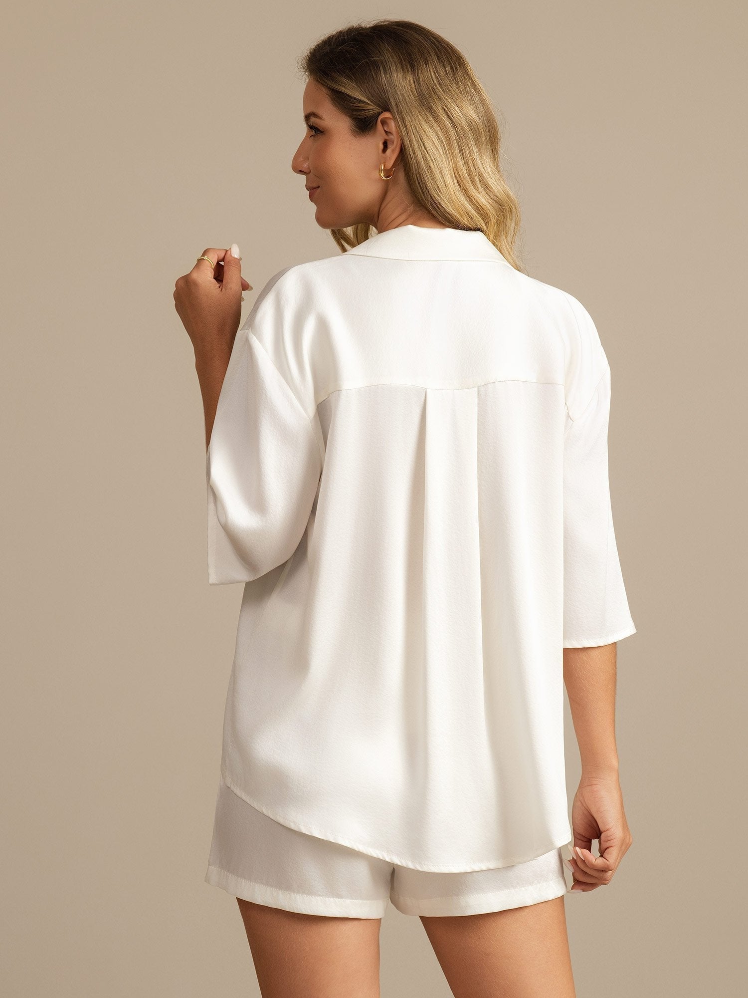 [Valkoinen] SilkSilky-FI 19Momme Womens Pajamas 002