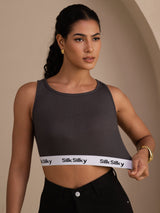[Harmaa] SilkSilky-FI Sleeveless Crew Neck Camisole Top 003