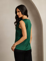 [Tummanvihreä] SilkSilky-FI Sleeveless Round Neck Camisole Top 002