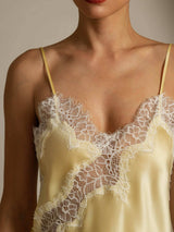 [Vaaleankeltainen] SilkSilky-FI Spaghetti Strap V Neck Camisole Top 004