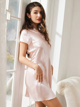 [Vaalea Pinkki] SilkSilky-FI Short Sleeve V Neck Yöpaita 004