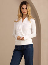 [Valkoinen] SilkSilky-FI Long Sleeve Wrap Naisten Puserot 004