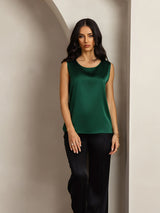 [Tummanvihreä] SilkSilky-FI Sleeveless Round Neck Camisole Top 003