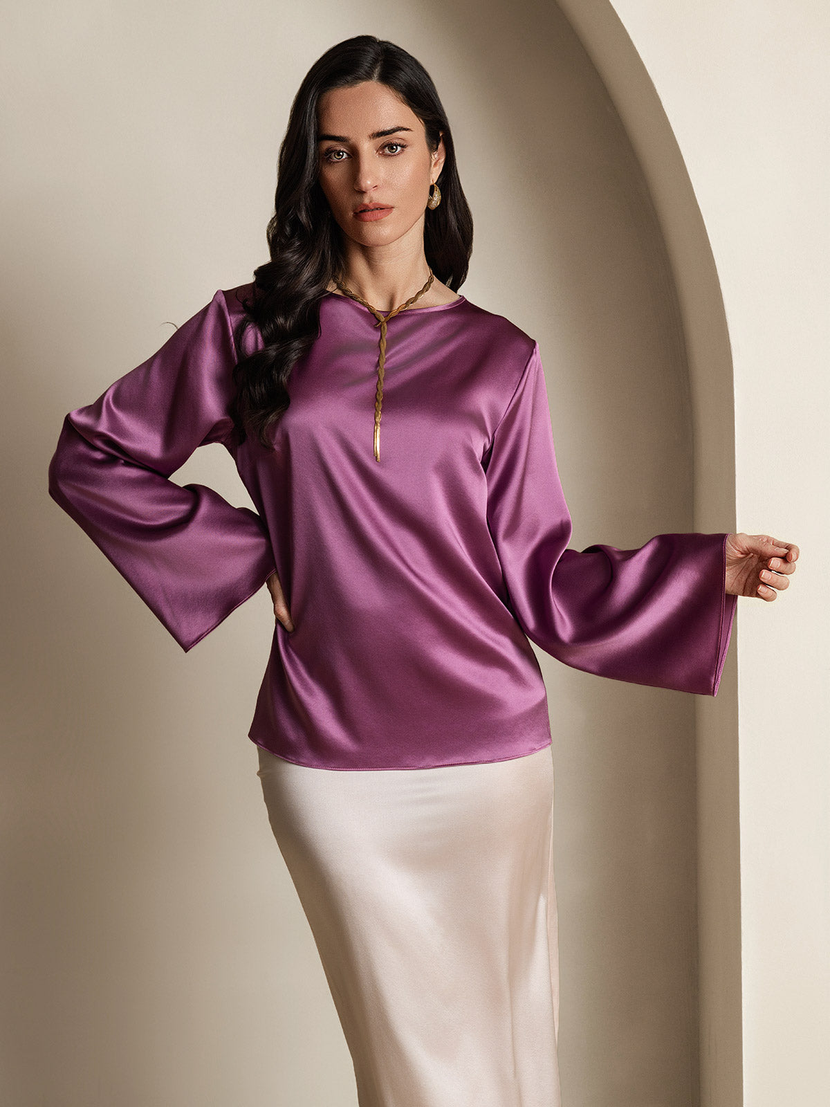 [Tumma Violetti] SilkSilky-FI 19Momme Womens T-Shirt 003