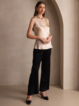 [Champagne] SilkSilky  19Momme Stretch Silk Charmeuse Sleeveless Scoop Neck Camisole Top 006