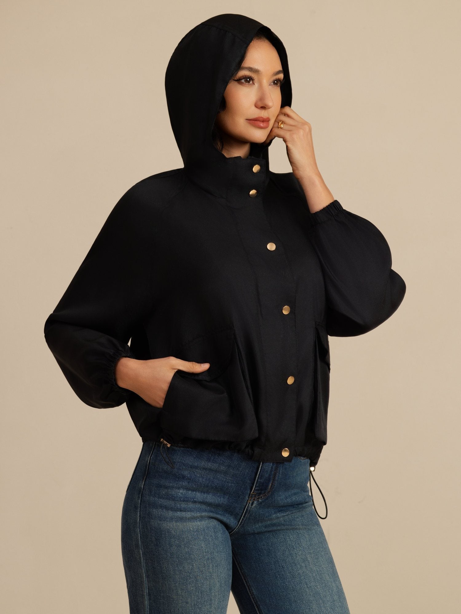 [Musta] SilkSilky-FI Pitkähihainen Korkea Kaulus Naisten Päällysvaatteet 001