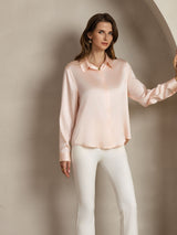 [Vaalea Pinkki] SilkSilky-FI Long Sleeve Lapel Collar Naisten paita 007
