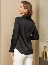 [Musta] SilkSilky-FI Long Sleeve Lapel Collar Naisten paita 002