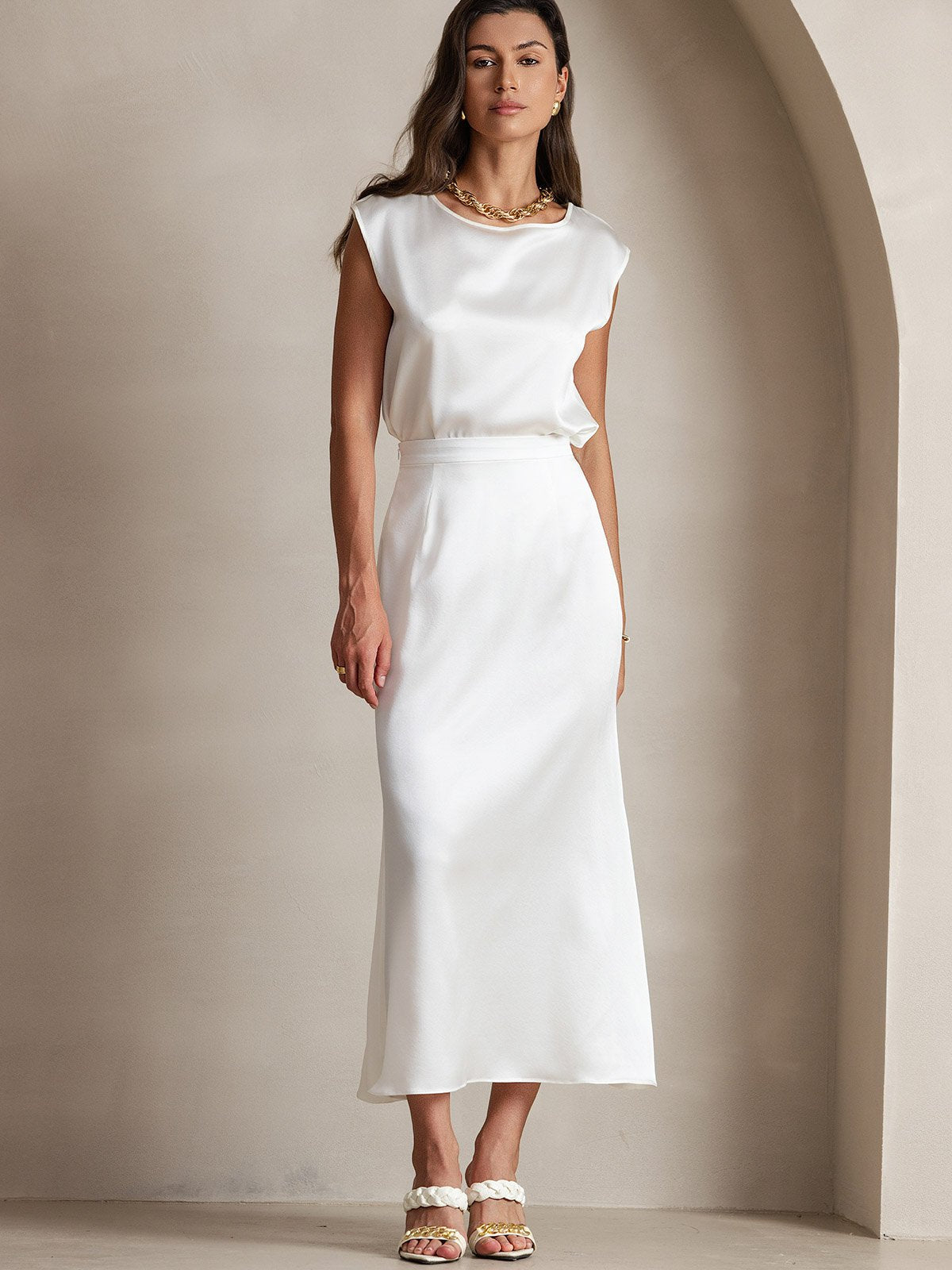 [Valkoinen] SilkSilky-FI 19Momme Silk Skirt 006