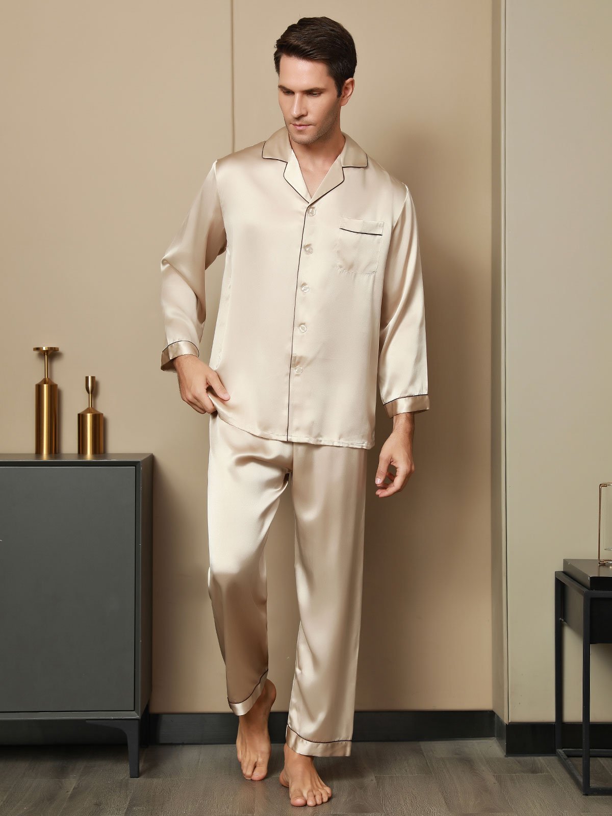 SilkSilky-FI Mens Pajamas Tan 007