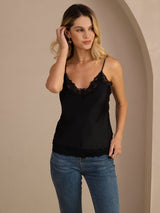 [Musta] SilkSilky-FI Spaghetti Strap V Neck Camisole Top 003