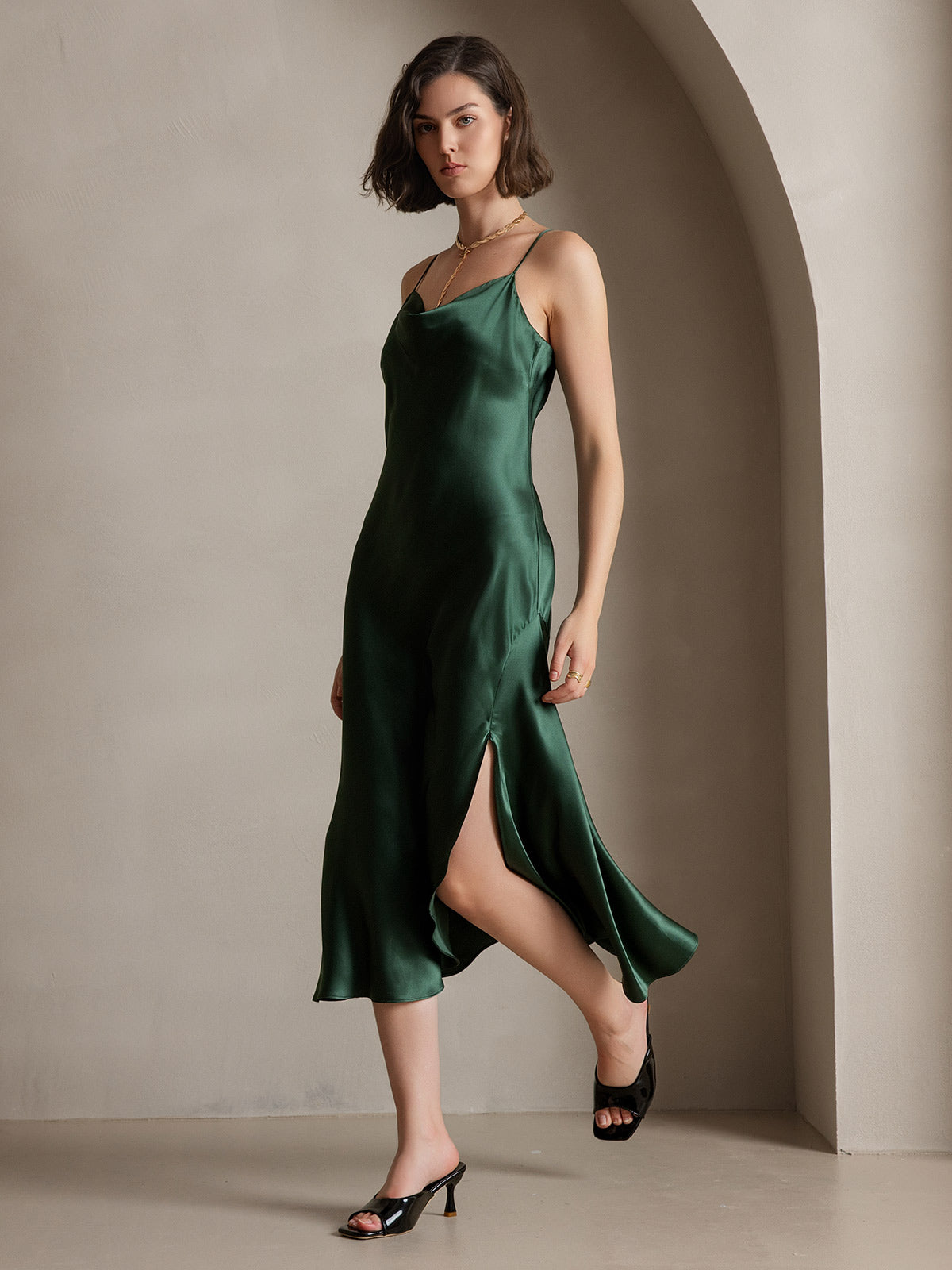 [Tummanvihreä] SilkSilky-FI 19Momme Dress 007