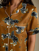 [Ruskea Leijona] SilkSilky-FI Short Sleeve Notch Collar Naisten Pyjamat 005