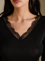 [Musta] SilkSilky-FI Long Sleeve V Neck Naisten Pitkät Alusvaatteet 005
