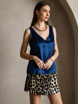 [Tummansininen] SilkSilky-FI Sleeveless V Neck Camisole Top 006