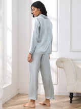[Vaaleansininen] SilkSilky-FI Long Sleeve Notkokaulus Naisten Pyjamat 002