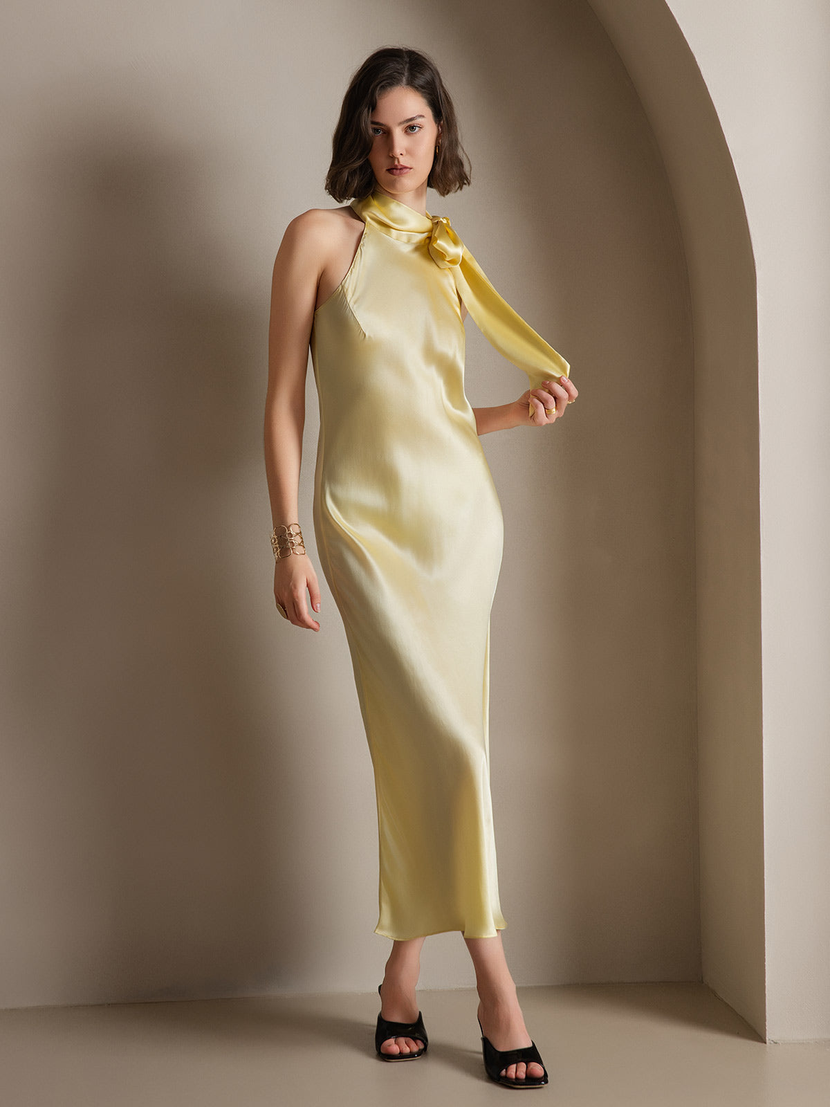 [Vaaleankeltainen] SilkSilky-FI 19Momme Dress 006