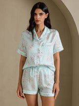 [Taivaansiniset Kukat] SilkSilky-FI Short Sleeve Notch Collar Naisten Pyjamat 004
