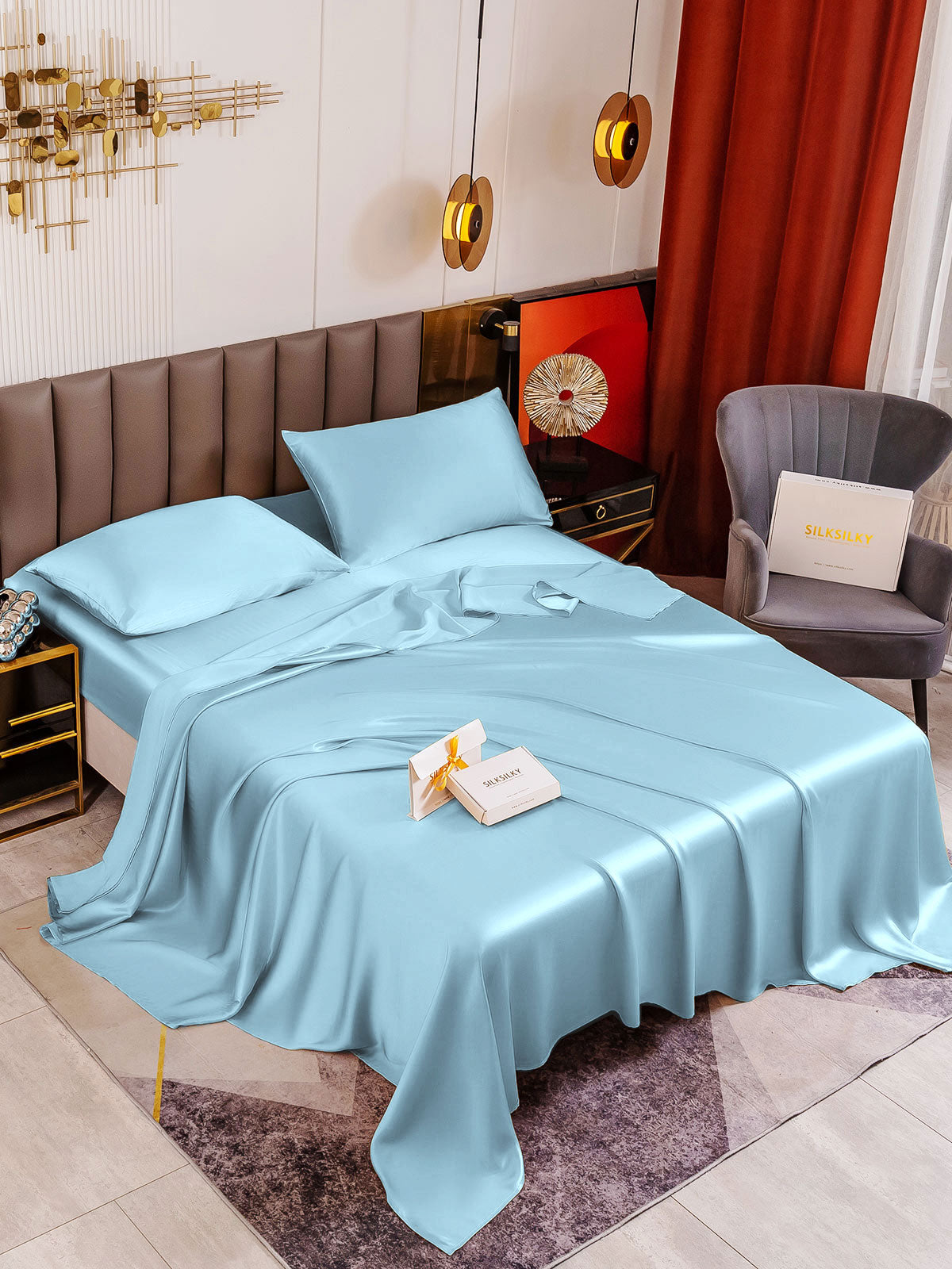 [Vaaleansininen] SilkSilky-FI 19Momme Bedding Set 001
