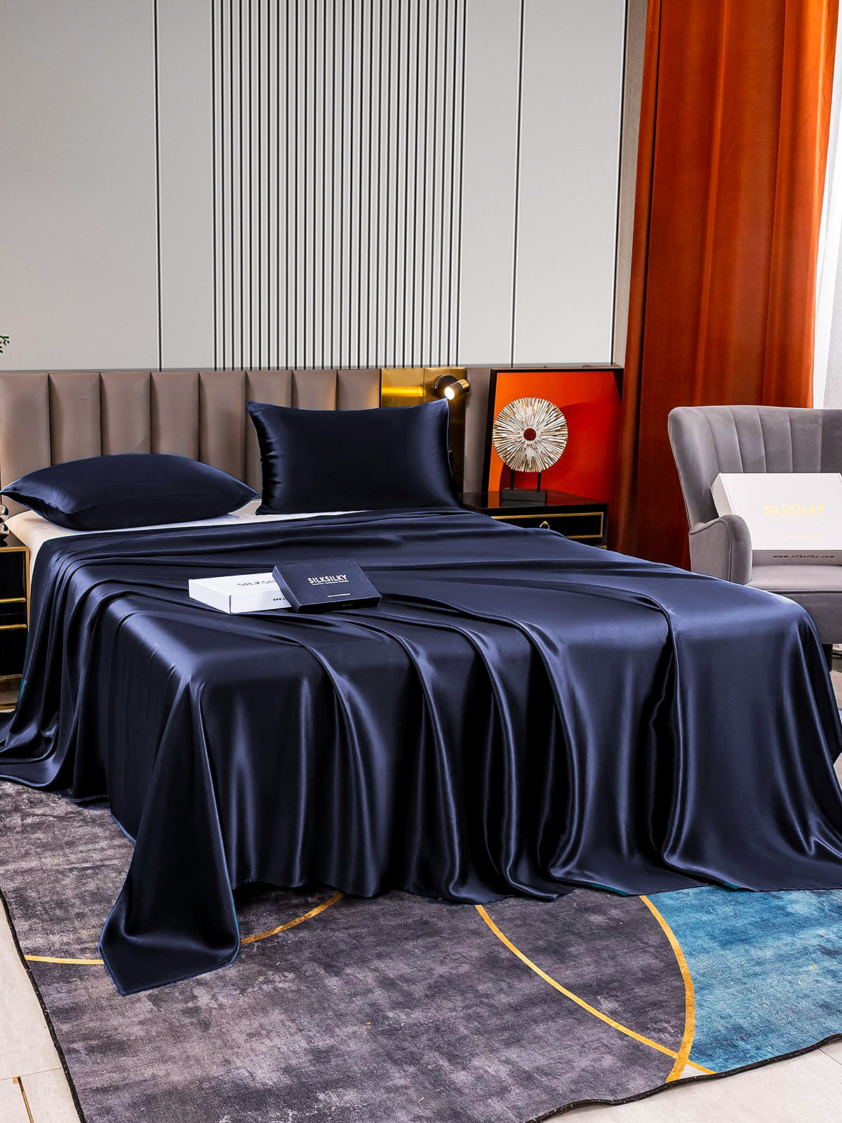 [Tummansininen] SilkSilky-FI 22Momme Bedding Set 003