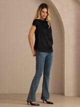 [Musta] SilkSilky-FI Short Sleeve Blouse 005