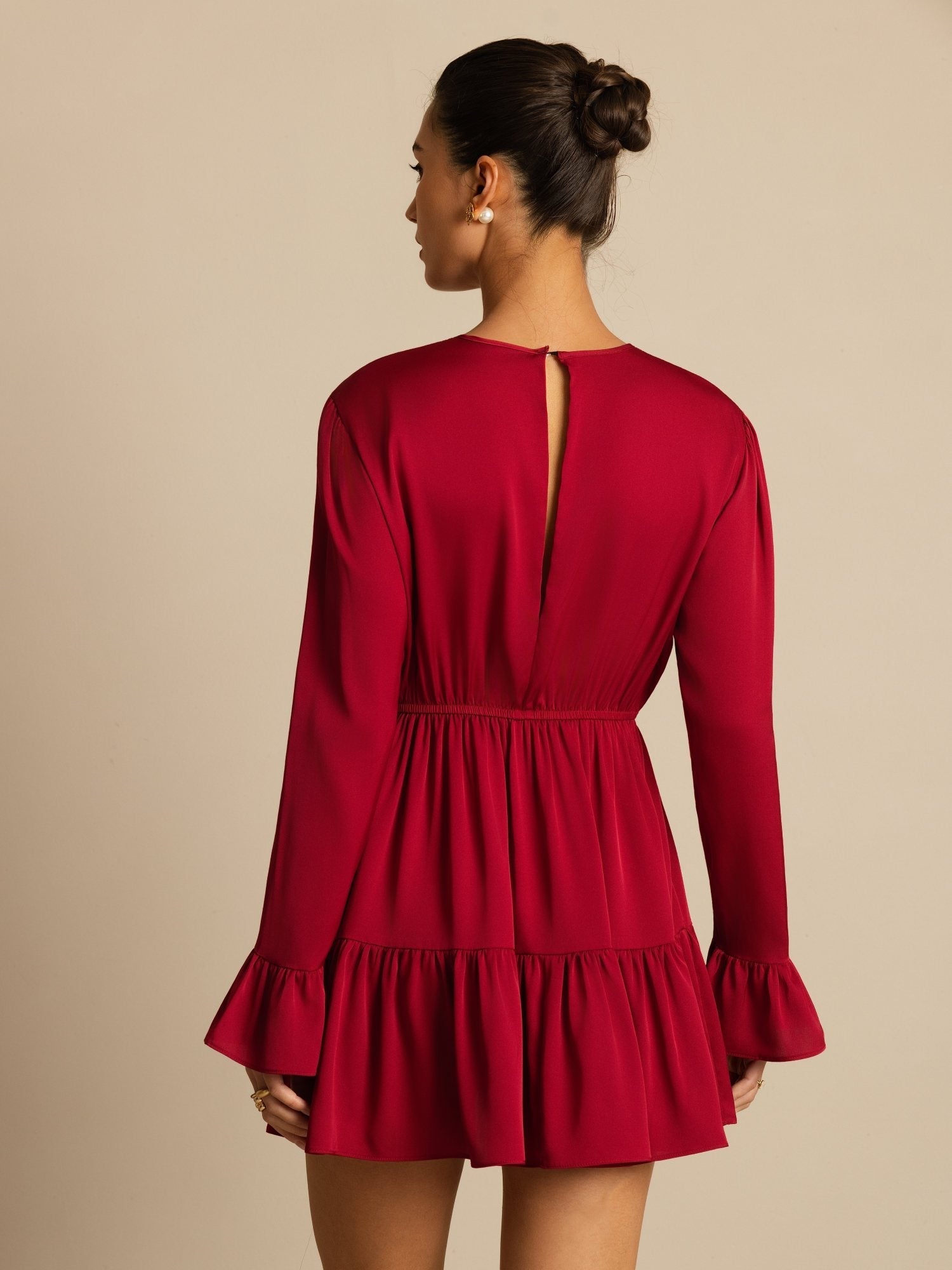 [Viini] SilkSilky-FI 19Momme Silkki Pitkähihainen Pyöreä Pääntie Mekko 007