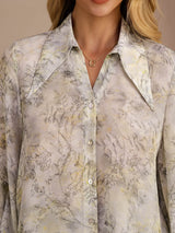 [Salvia Kukka] SilkSilky-FI Long Sleeve Lapel Collar Pusero 005