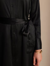 [Musta] SilkSilky-FI Long Sleeve Lapel Collar Mekko 003