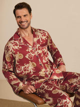 [Viininpunainen Lohikäärme] SilkSilky-FI Long Sleeve Notkokaulus Miesten Pyjamat 007