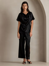 [Musta] SilkSilky-FI Short Sleeve Cowl Neck Naisten Puserot 004