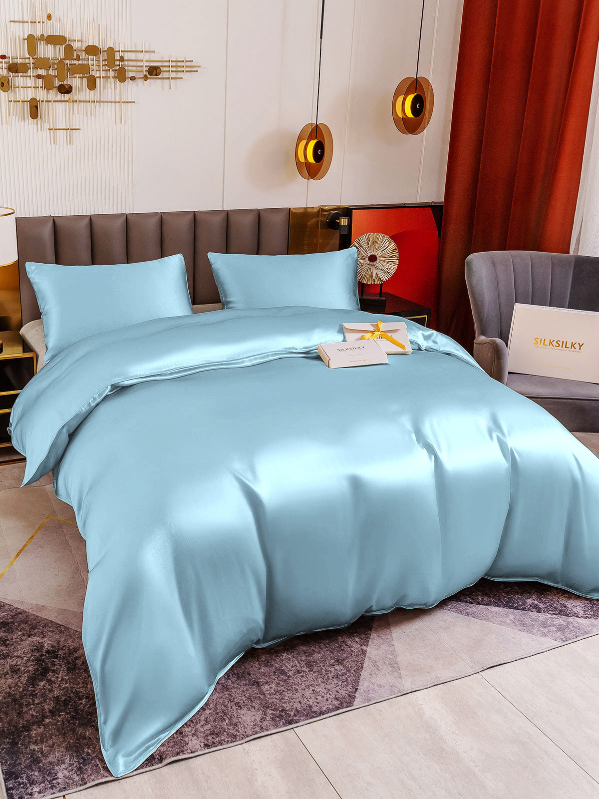 [Vaaleansininen] SilkSilky-FI 19Momme Bedding Set 003