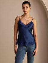 [Tummansininen] SilkSilky-FI Spaghetti Strap V Neck Camisole Top 003