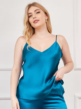 [Sinivihreä] SilkSilky-FI Spagettihihna V Pääntie Plus-koon Camisole Top 003