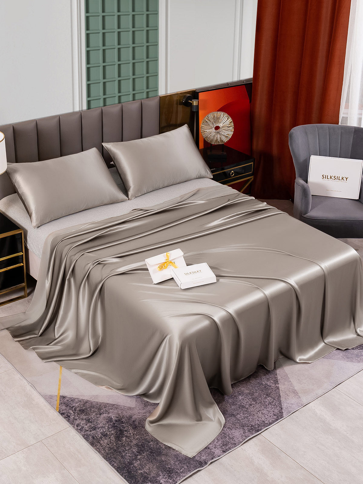 [Harmaa] SilkSilky-FI 25Momme Bedding Set 002