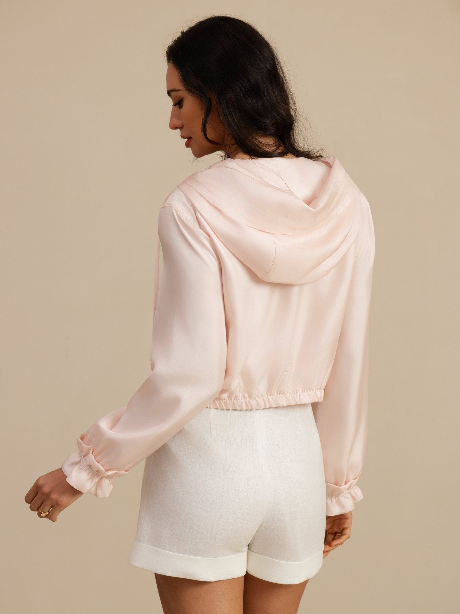 [Pinkki] SilkSilky-FI 18Momme Pitkähihainen Korkea Kaulus Naisten Päällysvaatteet 002