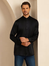 [Musta] SilkSilky-FI Long Sleeve Stand Collar Miesten Paita 006