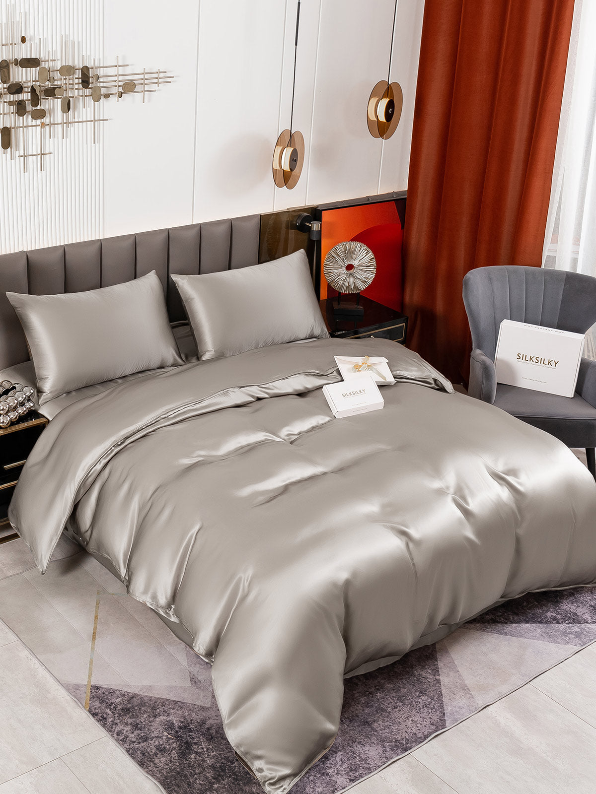 [Harmaa] SilkSilky-FI 19Momme Bedding Set 001