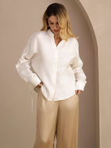 [Valkoinen] SilkSilky-FI Long Sleeve Blouse 001