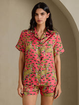 [Korallinvärinen Servaali] SilkSilky-FI Short Sleeve Notch Collar Naisten Pyjamat 001